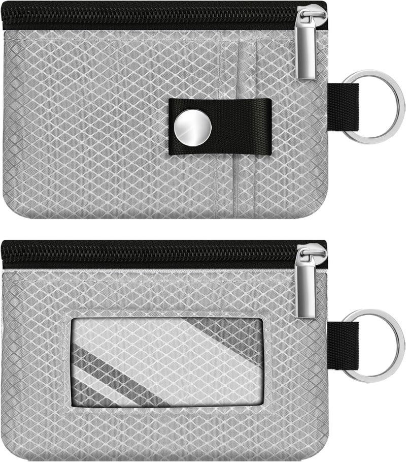 CCUMI Minimalist RFID Blocking Small Wallet with ID Window,WaterResistant Zip Id Case Wallet with Lanyard Keychain for Cards,Cash,Travel,Women,Men (Light gray) - Image 3